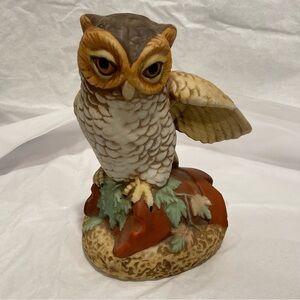 Vintage 70s Royal Crown Horned Owl Figurine - Brown and Cream
